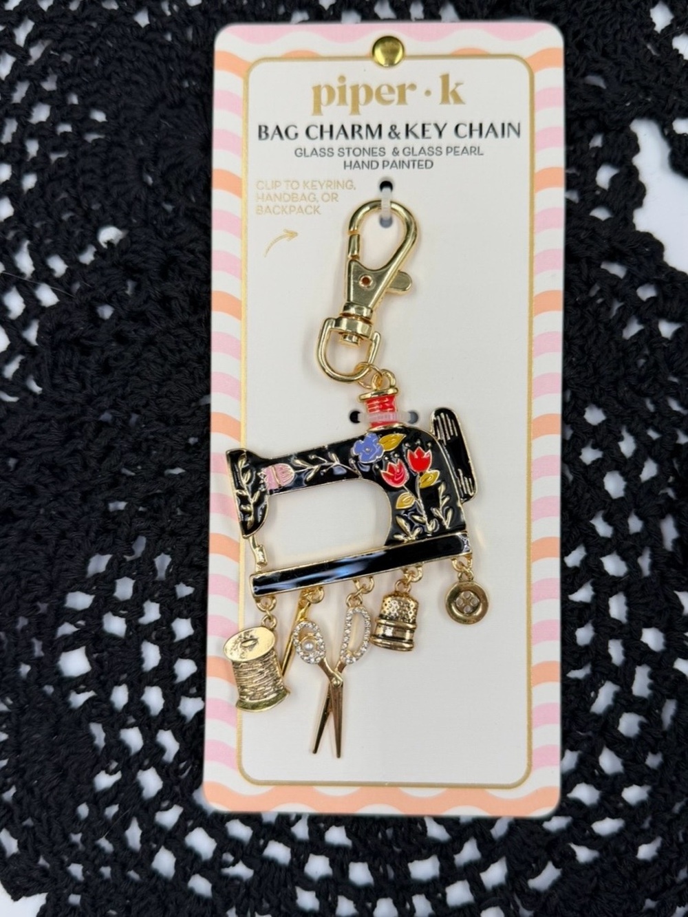 piper k sewing machine bag charm keychain floral seamstress sewing gift- HTF